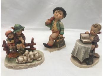 3pc Vintage Hummel Figurines - Eventide, Merry Wanderer Little Bookkeeper - 1955  Goebel