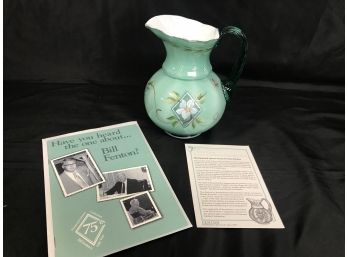 Fenton Glass 75th Year Hand Painted Spruce Green Pitcher - Museum Collection - Signed