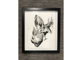 Framed Rooster Original Watercolor - Artist Signed 2015
