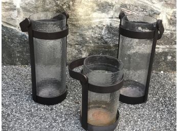 Heavyweight Metal And Glass Handled Lanterns - 3pc