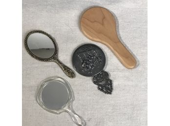 4pc Assorted Hand Mirrors - Some Old, Some New - Wood, Metal, Lucite