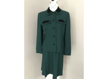 Vintage Women's Noviello Bloom Suits For Bergdorf Goodman - Green & Black Skirt & Jacket - Size 8