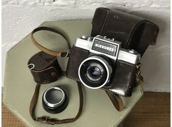 Vintage Nikkorex 35mm Film Camera In Original Leather Case With Lense - Japan