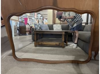 Large Vintage Scalloped Edge Wooden Mirror - Impressive Size