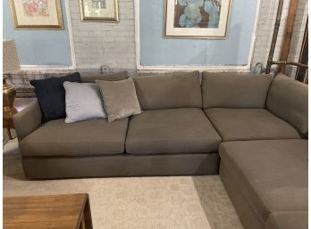 Crate & Barrel Taupe Sectional Couch & 6 Decorative Pillows - 9.5 Feet Each Direction As Shown