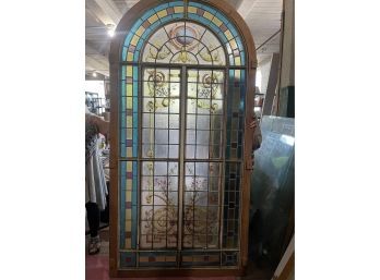 Extra Large Arched Stained And Hand Painted Glass Window Or Door