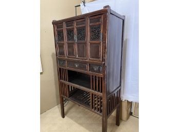 Chinoiserie Storage Cabinet With Brass Accents  And Carved Wood