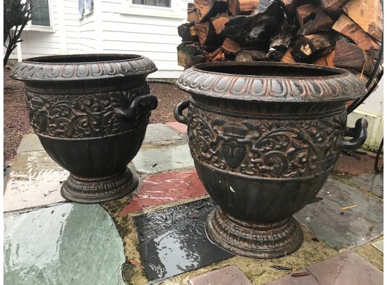 Pair Large Antique Cast Iron Urns - ELM