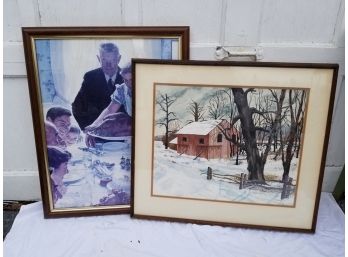 Original Bucolic Watercolor And Norman Rockwell Print - ELM