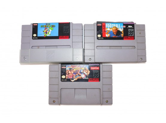 3 Super Nintendo Games Super Mario World, Street Fighter II, & Football