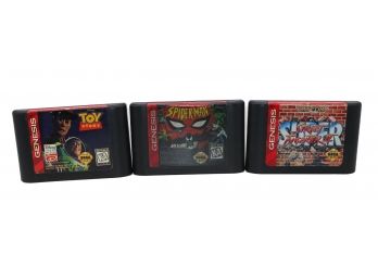 3 SEGA Genesis Games Street Fighter II, Toy Story, & Spider-Man