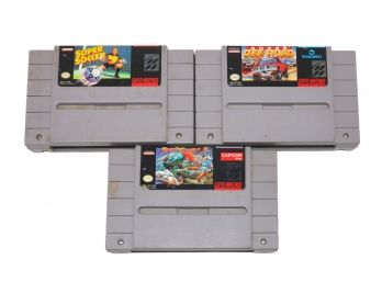3 Super Nintendo Games Street Fighter II, Super Off Road, & Super Soccer