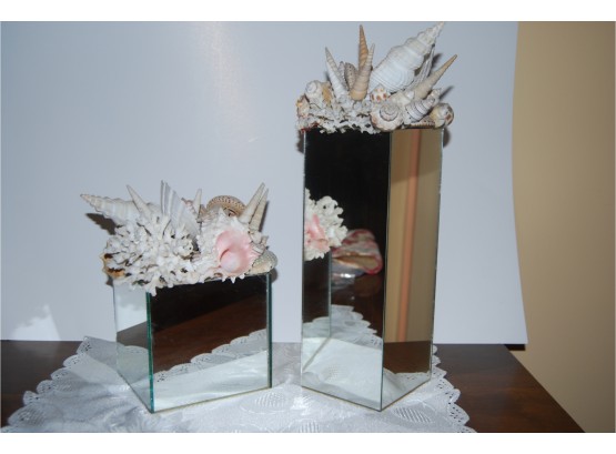 Pair Of Mirrored Decorative Vases With Seashells