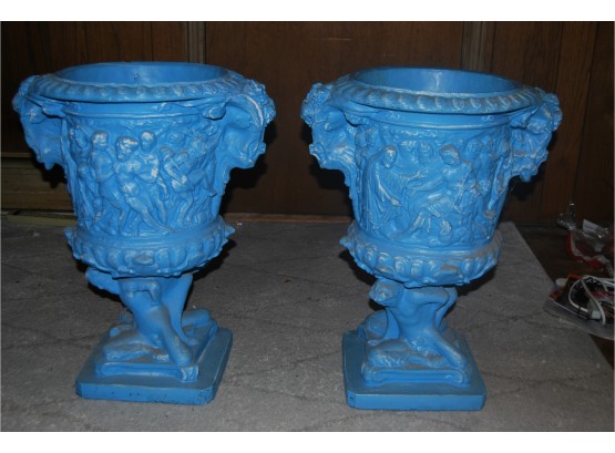 Pair Of Vintage Blue Urns