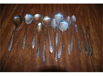Lot Of Assorted Silver Plated Spoons And Butter Knifes