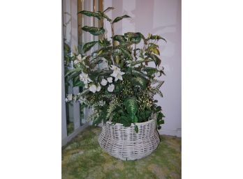 Decorative Faux Flowers In Large Basket