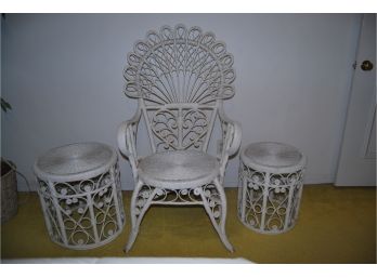 Vintage Wicker Chair With Two Tables