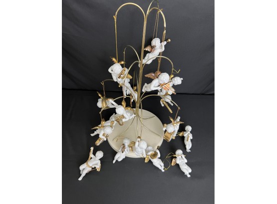 Franklin Mint Collection Of 18 Bisque Porcelain & 24K Gold 'Heralding Angels' Christmas Ornaments