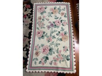 Cream & Pink Rose Pattern Antique American Hooked Rug (1 Of 2)