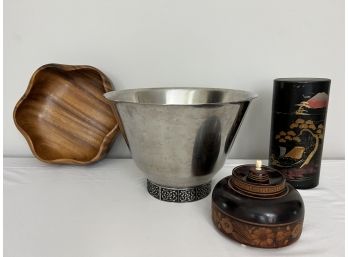 Collection Of Wood & Metal Bowls & Vessels