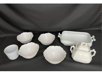 Collection Of White Pottery Serving Ware, Including English Maddock Stoneware