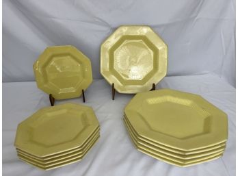 Vintage Independence Ironstone Salad & Dinner Plates In Sunny Yellow, Service For Six