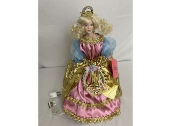 Paradise Galleries Porcelain Christmas Treetop Angel In Pink, Blue & Gold Dress