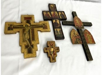 Four Gilt Crucifixes With European Iconic Imagery