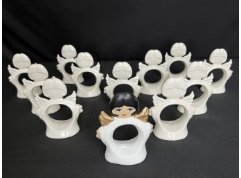 Set Of Twelve Porcelain Christmas Angel Napkin Rings