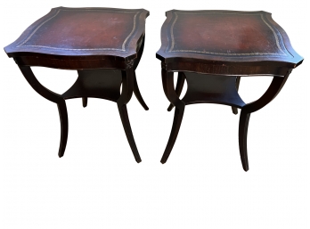 Pair Of Antique Neoclassical Tooled Leather End Tables