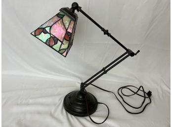 Heavy Oil Rubbed Bronze Desk Lamp With Iridescent Stained Glass Shade