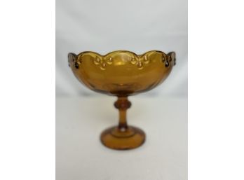 Honey Drip Amber Glass Pedestaled Dish