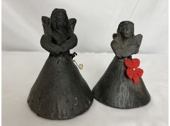 Pair Of Carved Volcanic Rock Angel Bells From Mexico
