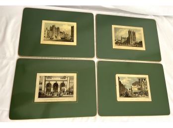 Set Of Four English Place Mats Featuring Antique Engravings Of London's Architectural Highlights