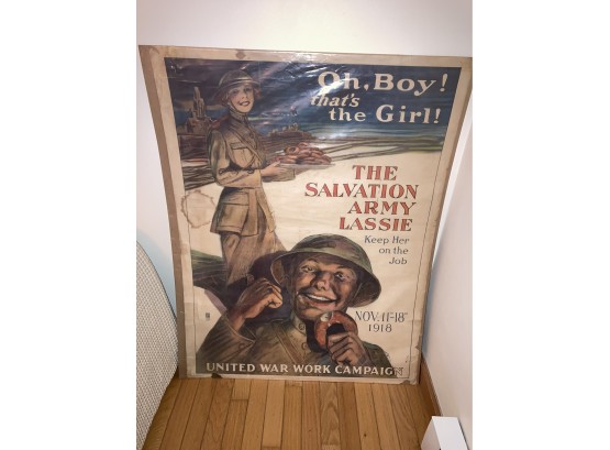 RARE Large Scale WORLD WAR 1 SALVATION ARMY GAL POSTER- A VERY  Hard To Find 1918 Poster!