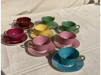 Set Of 8 Vintage Boldly Colored TIRSCHENREUTH BAVARIA Demitasse Cups