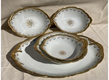 GROUPING Of Antique Circa 1880 JOHN POUYAT LIMOGES Gold Encrusted Porcelain Servers And Platters