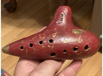 BEST Example Of A 160 Year-old CLAY OCARINA Flute Instrument- Superb Paint With Impressed Maker's Mark