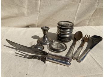 STERLING SILVER LOT #2- Weighted Coasters, Flatware With SS Handles . . .mixed Grouping