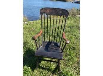 Antique Early 19th Century Ca. 1830s BOSTON ROCKING CHAIR WITH STENCILED BACKREST
