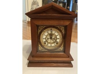 Antique Dated 1881 ANSONIA MANTEL CLOCK With Porcelain Dial And Open Escapement- Working Order!