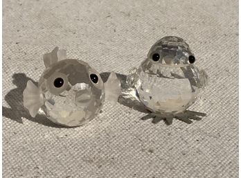 A Pair Of CHARMING Vintage Signed SWAROVSKI Crystal Figurines- A Bird And Pufferfish!