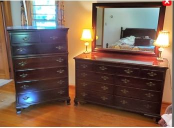 Vintage Solid Mahogany From The Georgetown Galleries Tall Chest Of 7 Drawers & Dresser With Mirror & 9 Drawers