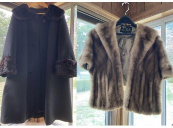 Fab Fur Bundle: Vintage Golden Brown Mink Stole AND Black Coat With Beaver Accents