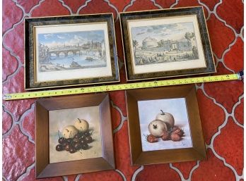 Four Framed Prints (two Fruit Still-lives, Two Italian 1700s Lithographs)