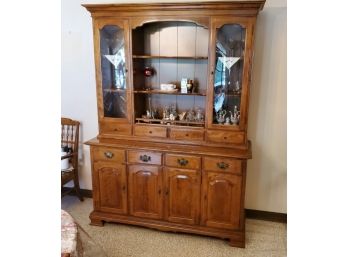 Vintage Ethan Allen Kitchen Or Dining Room Hutch 7 Drawers, 3 Cabinets, 2 Top Cabinets With Domed Glass Doors