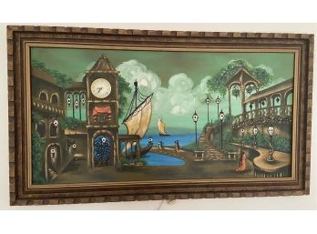 Amazing Vintage Framed Painting With Working Lights And A Real Clock