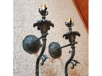 Two Vintage Metal Lighting Fixtures - Wall Sconces