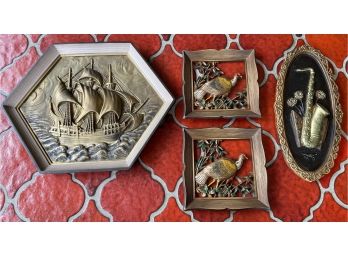 Vintage Plastic Carved Hanging Wall Art Lot Of Four