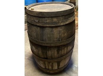 Vintage 30gal., 2.5ft. Tall Wooden Barrel With Stopper In Top Hole